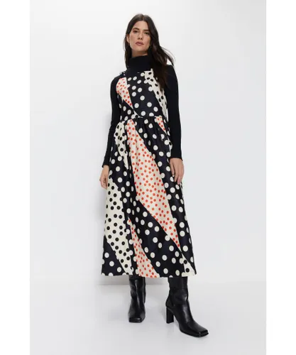 Warehouse Womens Cord Spot Printed Pinafore Midi Dress - Monochrome Multi