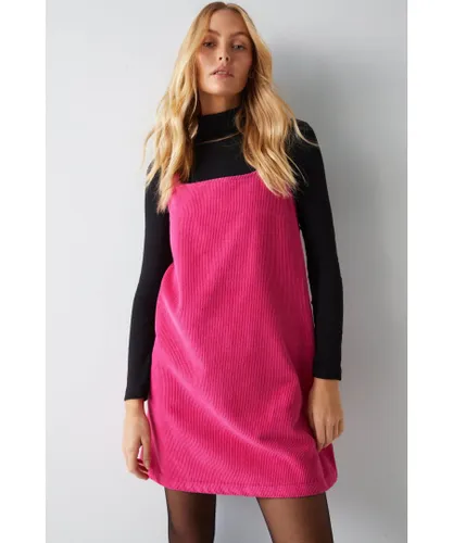 Warehouse Womens Cord Strappy Mini Shift Dress - Pink Cotton