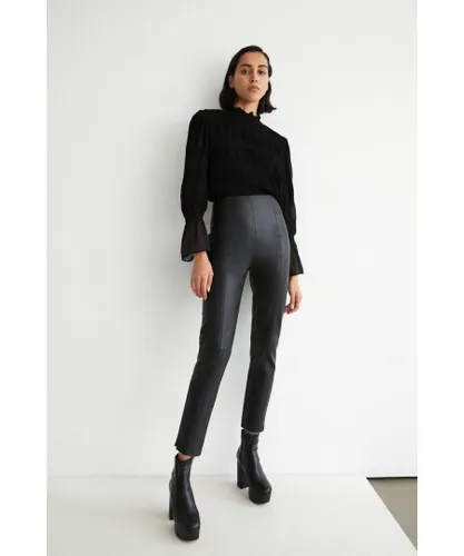 Warehouse Womens Cropped Slim Faux Leather Trouser - Black