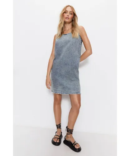 Warehouse Womens Denim Mini Dress - Blue Cotton