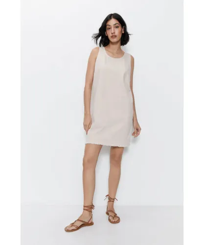 Warehouse Womens Denim Mini Dress - Stone Cotton