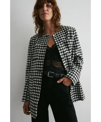 Warehouse Womens Dogstooth Tweed Long Line Jacket - Monochrome Multi