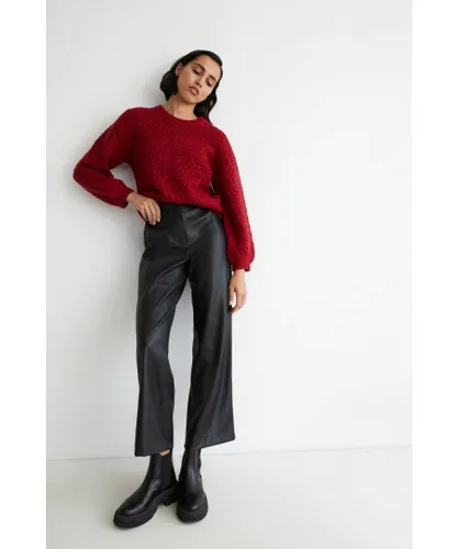 Warehouse Womens Faux Leather Full Wide Leg Trouser - Black