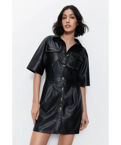 Warehouse Womens Faux Leather Mini Dress - Black