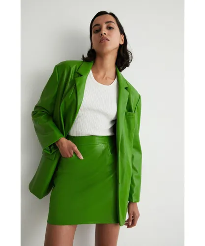 Warehouse Womens Faux Leather Oversized Blazer - Green