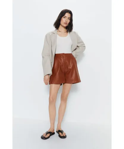 Warehouse Womens Faux Leather Short - Tan