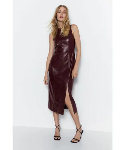 Warehouse Womens Faux Leather Sleeveless Midi Dress - Red