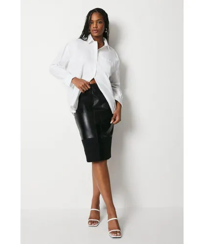 Warehouse Womens Faux Leather Snake Pencil Skirt - Black