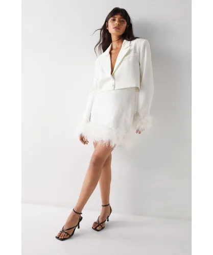 Warehouse Womens Feather Trim Tailored Mini Skirt - Ivory