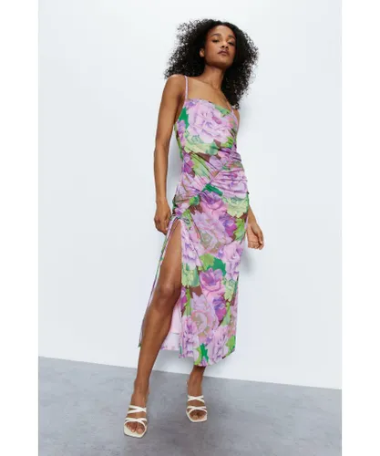 Warehouse Womens Floral Printed Ruched Detail Dress - Multicolour