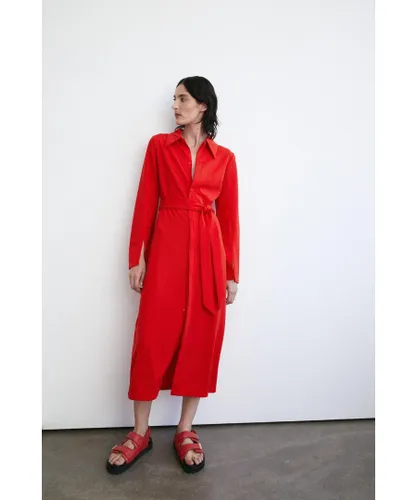 Warehouse Womens Jersey Crepe Statement Collar Shirt Midi Dress - Red
