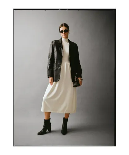 Warehouse Womens Knitted High Neck Midi Dress - Ivory Viscose
