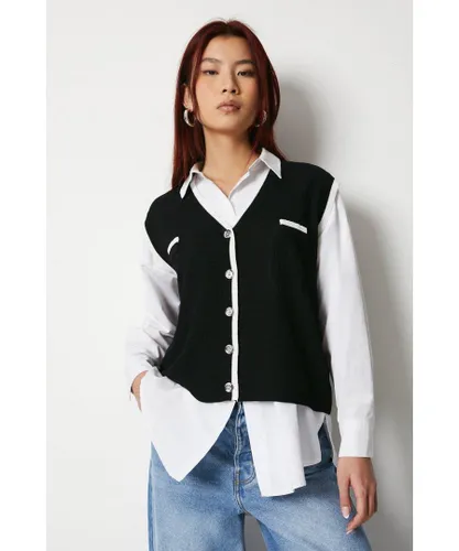 Warehouse Womens Knitted Mono Button Through Waistcoat - Black Viscose