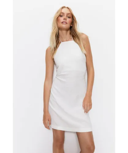Warehouse Womens Linen Halter Neck Mini Dress - White Viscose