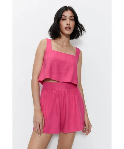 Warehouse Womens Linen Shorts - Pink Viscose