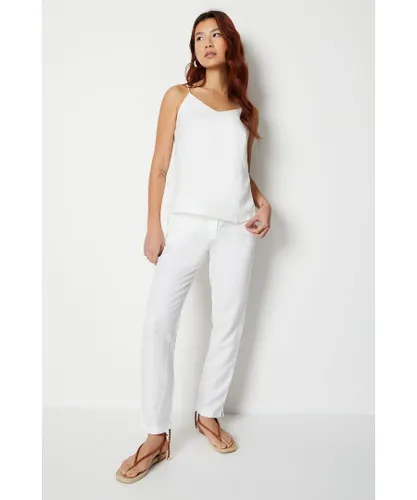 Warehouse Womens Linen Straight Leg Tailored Trousers - White