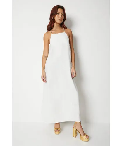 Warehouse Womens Linen Strappy Maxi Dress - White Viscose