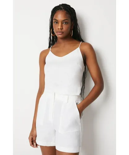 Warehouse Womens Linen Tailored Shorts - White Viscose