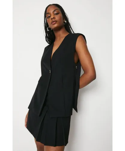 Warehouse Womens Longline Tailored Waistcoat - Black Viscose