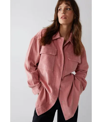 Warehouse Womens Oversized Cord Shirt - Pink Cotton