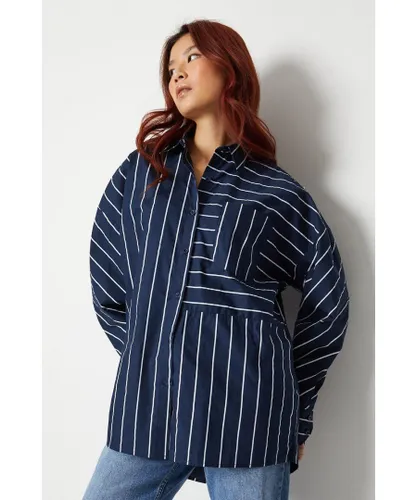 Warehouse Womens Oversized Stripe Shirt - Navy Cotton