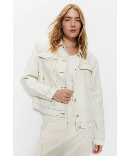 Warehouse Womens Panelled Denim Jacket - Ecru Cotton