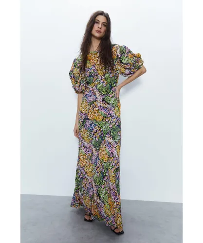 Warehouse Womens Patchwork Ditsy Puff Sleeve Maxi Dress - Multicolour Viscose