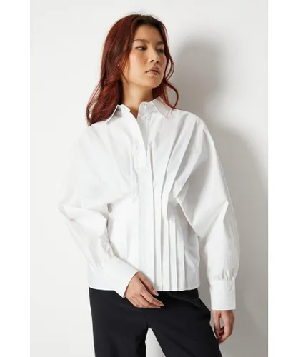 Warehouse Womens Pleat Front Shirt - Ivory Cotton