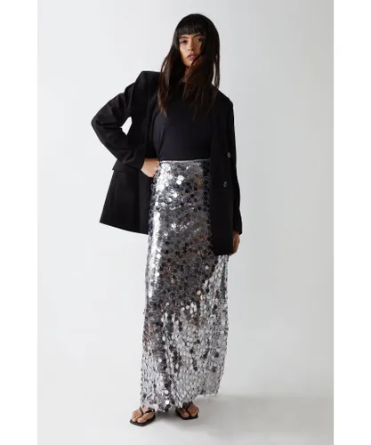 Warehouse Womens Premium Disc Sequin Maxi Skirt - Metallic
