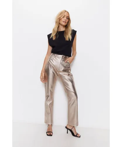 Warehouse Womens Premium Metallic Straight Leg Trousers - Champagne