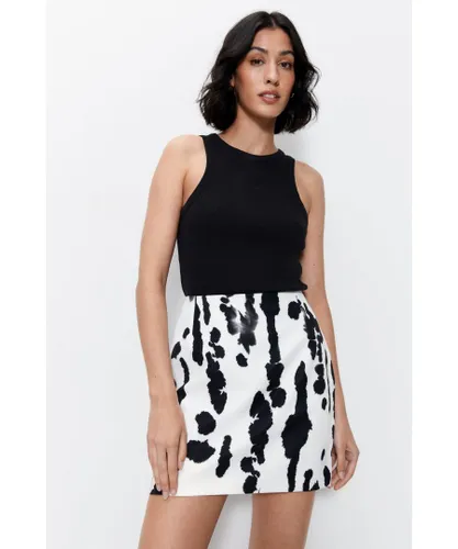 Warehouse Womens Premium Printed Tailored Mini Skirt - Monochrome Multi