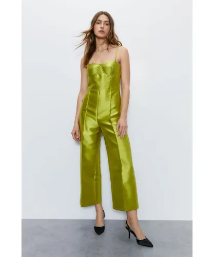 Warehouse Womens Premium Satin Twill Bandeau Jumpsuit - Lime Green