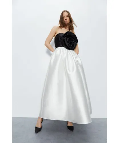 Warehouse Womens Premium Satin Twill Midi Full Skirt - Ivory