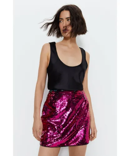Warehouse Womens Premium Sequin Mini Skirt - Pink
