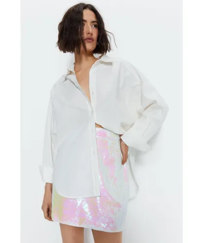 Warehouse Womens Premium Sequin Mini Skirt - White