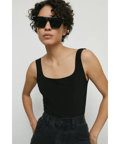 Warehouse Womens Premium Slinky Double Layer Square Neck Vest - Black