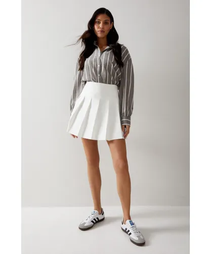 Warehouse Womens Premium Tailored Pleated Mini Skirt - Ivory