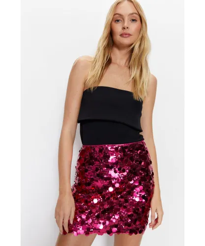 Warehouse Womens Premium Tailored Sequin Mini Skirt - Pink