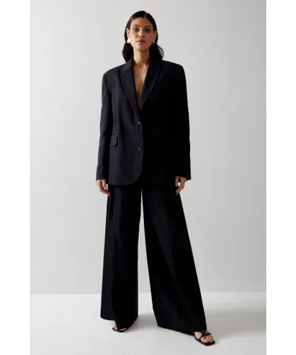 Warehouse Womens Premium Tailored Wide Leg Trousers - Black