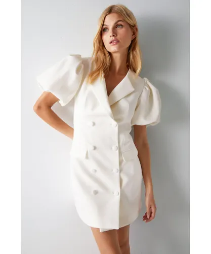 Warehouse Womens Premium Tailored Wrap Over Mini Dress - Ivory