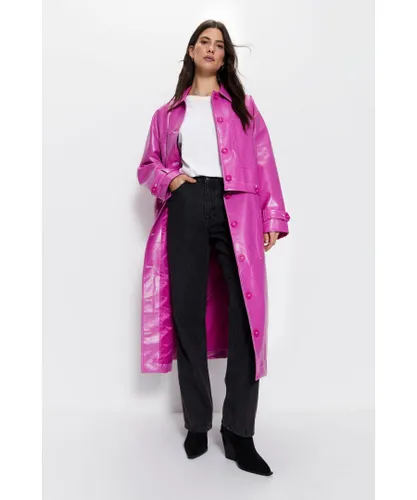 Warehouse Womens Premium Vinyl Button Coat - Pink