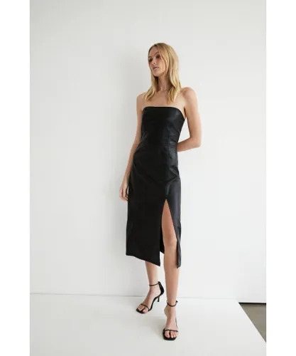 Warehouse Womens Pu Bandeau Split Hem Dress - Black