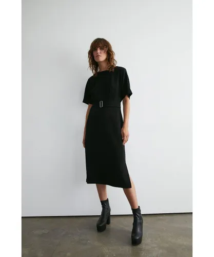 Warehouse Womens Raglan Sleeve Soft Shift Dress - Black