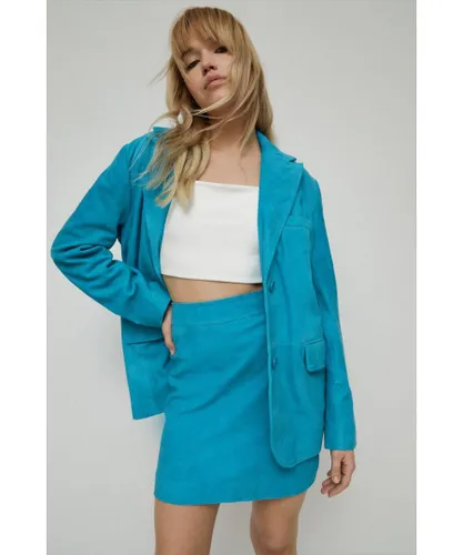 Warehouse Womens Real Suede Single Breasted Blazer - Turquoise