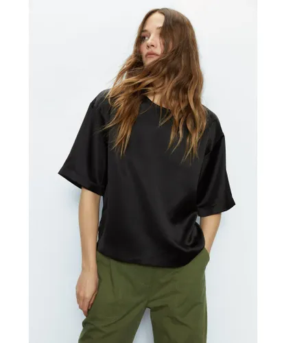 Warehouse Womens Relaxed Fit Boxy Satin Tee - Black