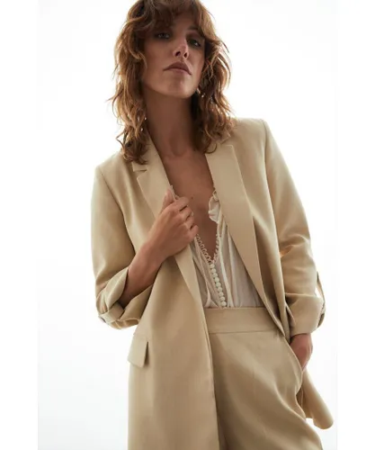 Warehouse Womens Relaxed Roll Sleeve Edge To Blazer - Natural