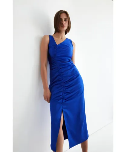 Warehouse Womens Ruched Midi Dress - Blue