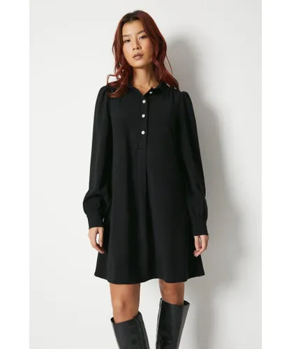 Warehouse Womens Satin Back Crepe Pearl Button Shift Dress - Black