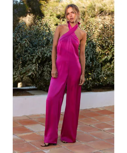 Warehouse Womens Satin Halterneck Jumpsuit - Pink