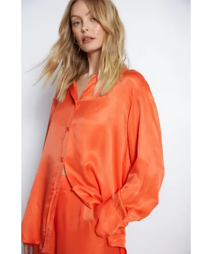 Warehouse Womens Satin Oversize Shirt - Orange Viscose